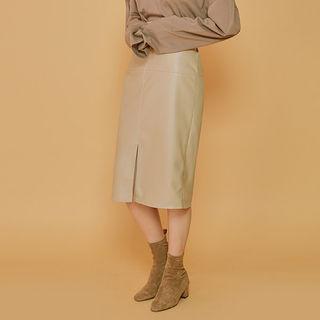 Faux-leather H-line Midi Skirt