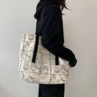 Print Canvas Tote Bag Beige - One Size