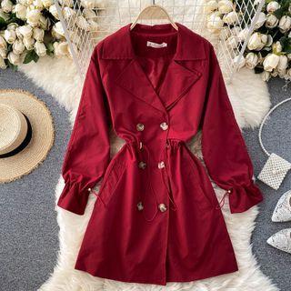 Plain Double-breasted Drawstring Jacket