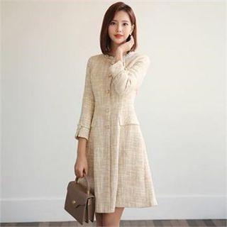 Tall Size Button-trim Tweed Dress