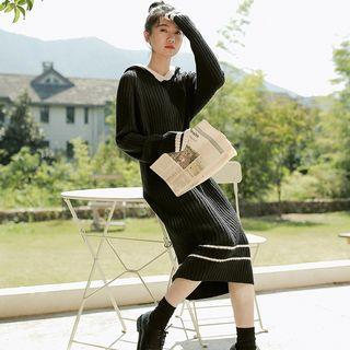 Hooded Midi Sweater Dress Black - One Size