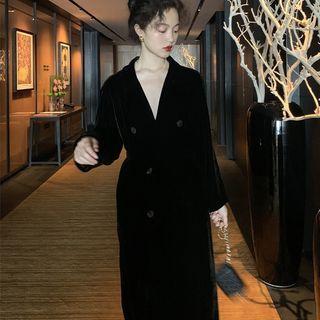 Double Breasted Long-sleeve Plain Trench Coat