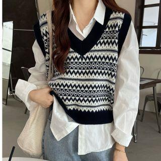 V-neck Patterned Sweater Vest / Shirt