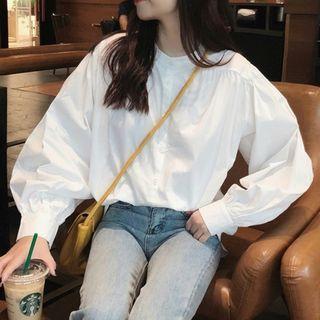 Round-neck Plain Blouse White - One Size