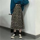 Slit Sweatshirt / Leopard Print Midi A-line Skirt