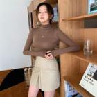 Slit-front Pleather Miniskirt