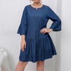 Plain Denim Long Sleeve Flowy Dress