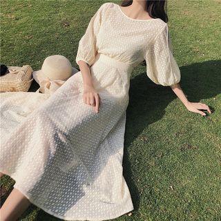 Set: Elbow-sleeve Lace Dress + Spaghetti Strap Top