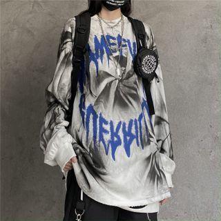 Tie-dyed Lettering Long-sleeve T-shirt