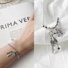 Feather Star Rhinestone Sterling Silver Bracelet S044 - Silver - One Size