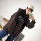 Brown Letter-patch Kangaroo-pocket Hoodie