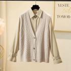 Plain Shirt / Single-breasted Cable Knit Vest / Set