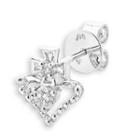 18k White Gold Diamond Claddagh Style Cross Heart Single Stud Earring (0.08cttw), Women Jewelry Gift