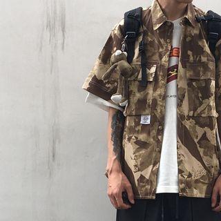 Camouflage Print Cargo Short-sleeve Shirt