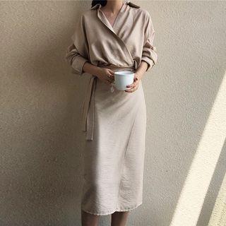Long-sleeve Wrap Shirt Dress