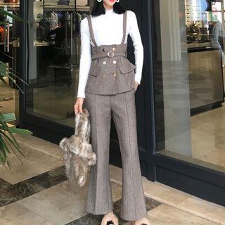 Set: Sleeveless Double-breasted Top + Boot-cut Pants