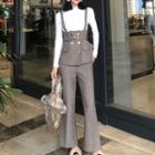 Set: Sleeveless Double-breasted Top + Boot-cut Pants