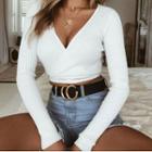 Long-sleeve Ribbed Cropped Wrap Top