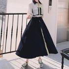 Elbow-sleeve Color Block Midi Shirt Dress