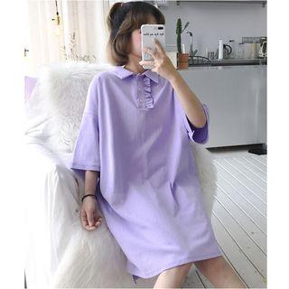 Plain Elbow-sleeve Polo Shirtdress