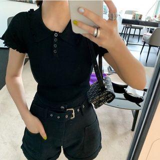 Plain Peter-pan Collar Short-sleeve Knit Top
