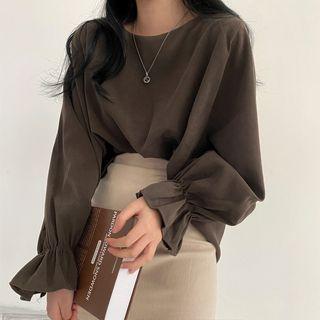 Balloon-sleeve Crew Neck Blouse