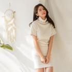 High-neck Short-sleeve Napped Dress