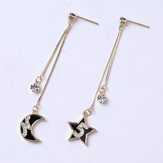 Non-matching Rhinestone Drop Earring 1 Pair - Black - One Size