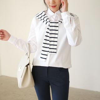 Layered-panel Tie-front Shirt