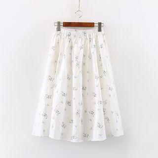 Floral A-line Midi Skirt White - One Size