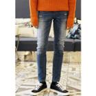 Washed Brushed-fleece Lined Straight-cut Jeans