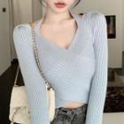 V-neck Halter Crisscross Crop Knit Top