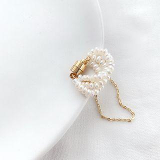 Pearl Alloy Chain Cuff Earring 1 Pc - Clip On Earring - One Size