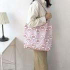 Lettering Heart Print Canvas Shopper Bag Pink - One Size