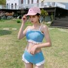 Set: Two-tone Ruffle Trim Bikini Top + High-waist Bottom