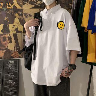 Elbow-sleeve Smiley Face Polo Shirt