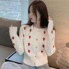 Strawberry Embroidered Cardigan White - One Size