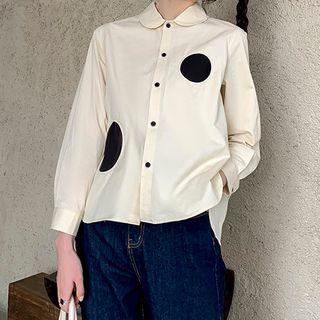 Contrast Applique Shirt Beige - One Size