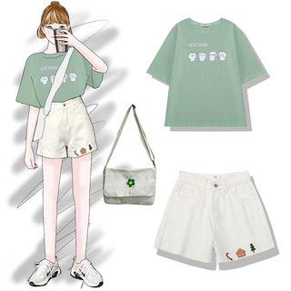 Cat Print Short-sleeve T-shirt / Shorts