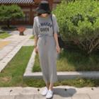 Set: Letter-printed T-shirt + Drawstring-waist Skirt