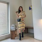 Wrap Top & Midi Skirt Chevron Knit Set Yellow - One Size