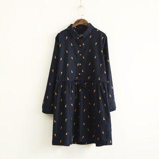 Giraffe Print Drawstring Waist Shirtdress