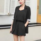 Set Of 3: Elbow-sleeve Plain Blazer / V-neck Camisole / Short