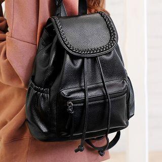 Set: Faux Leather Drawstring Backpack + Clutch + Wallet