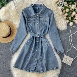 Washed Belted Mini Denim Shirtdress
