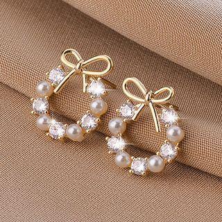Faux Pearl Hoop Earring Qr-317 - 1 Pr - Gold - One Size