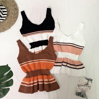 Striped Peplum Knit Tank Top
