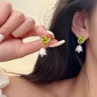 Flower Knot Alloy Dangle Earring 1 Pair - Green & White - One Size