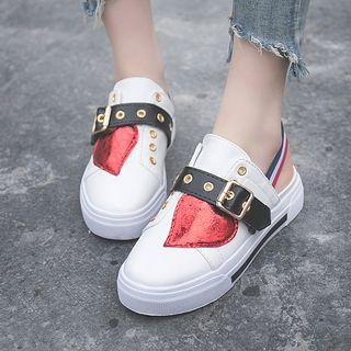 Buckled Platform Backless Sneakers