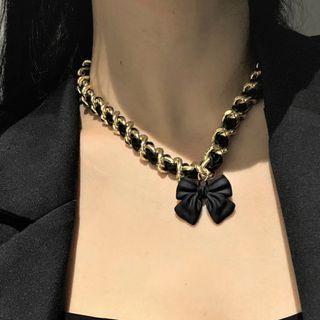 3d Bow Pendant Faux Leather Necklace 1 Pc - Black - One Size